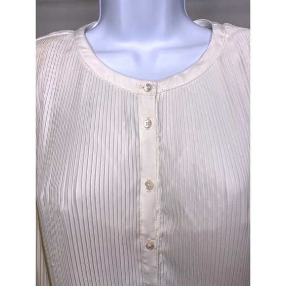 Vintage Liz Claiborne Womens Ivory Pleated Button Down Blouse Sz M Excellent - Picture 3 of 8